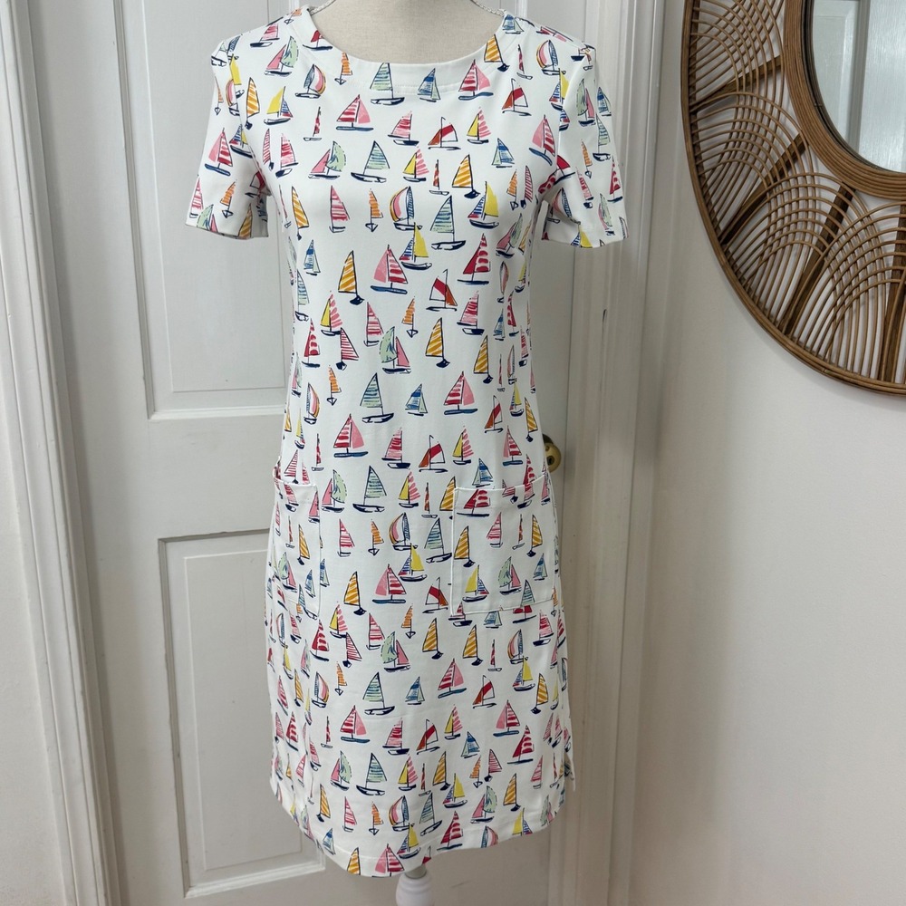 Persifor Sailboat Shift Dress Sz S Stretch Nautical Coastal Beach Resort Sailing